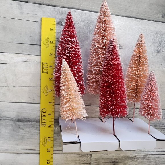 NWT - 6pc Sisal Bottle Brush Tree Pink and Red Figurine Set - Picture 3 of 3